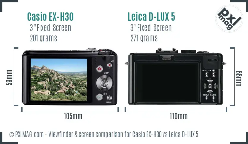 Casio EX-H30 vs Leica D-LUX 5 Screen and Viewfinder comparison
