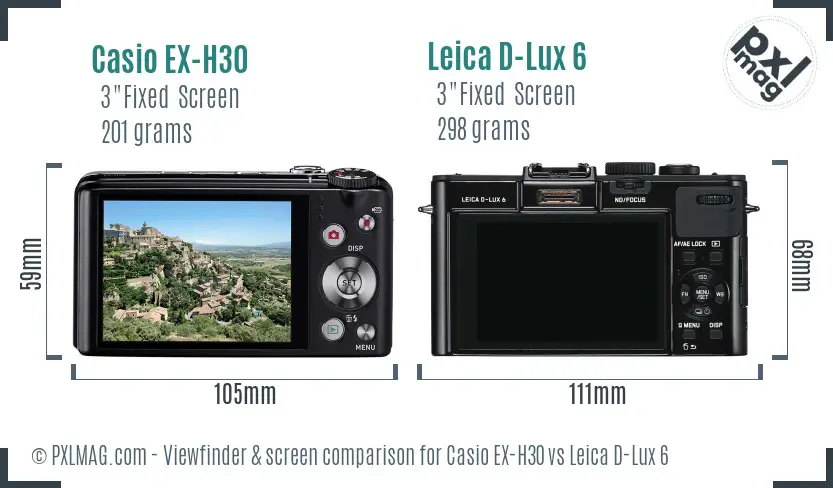 Casio EX-H30 vs Leica D-Lux 6 Screen and Viewfinder comparison