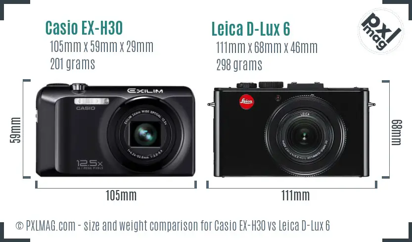 Casio EX-H30 vs Leica D-Lux 6 size comparison