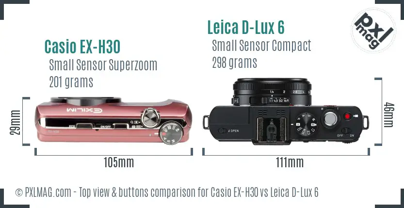 Casio EX-H30 vs Leica D-Lux 6 top view buttons comparison