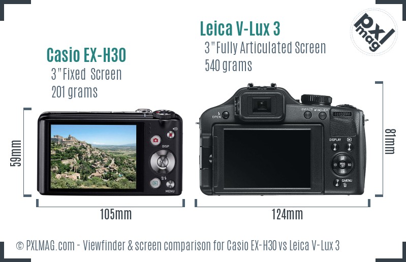 Casio EX-H30 vs Leica V-Lux 3 Screen and Viewfinder comparison
