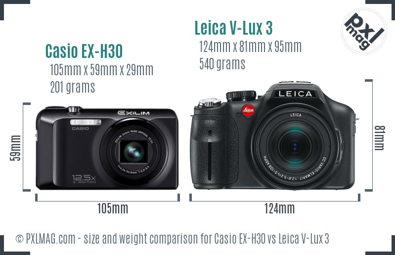 Casio EX-H30 vs Leica V-Lux 3 size comparison Casio EX-H30 vs Leica V-Lux 3 size comparison