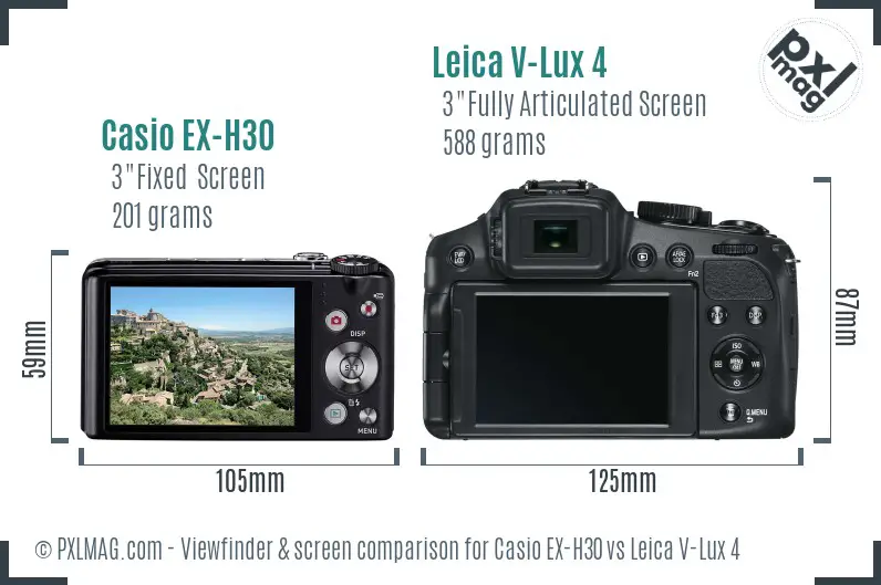 Casio EX-H30 vs Leica V-Lux 4 Screen and Viewfinder comparison