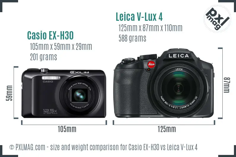 Casio EX-H30 vs Leica V-Lux 4 size comparison