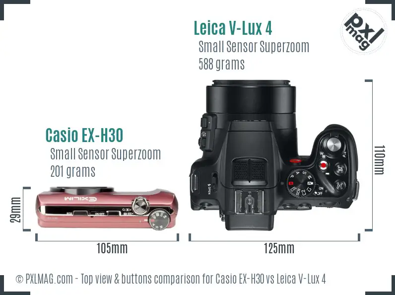 Casio EX-H30 vs Leica V-Lux 4 top view buttons comparison