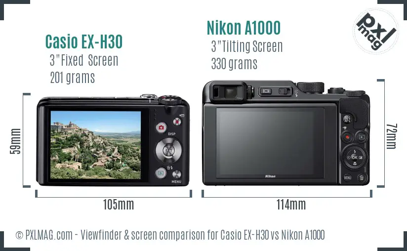 Casio EX-H30 vs Nikon A1000 Screen and Viewfinder comparison