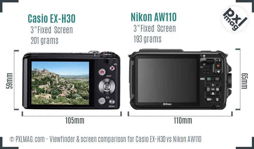 Casio EX-H30 vs Nikon AW110 Screen and Viewfinder comparison Casio EX-H30 vs Nikon AW110 Screen and Viewfinder comparison