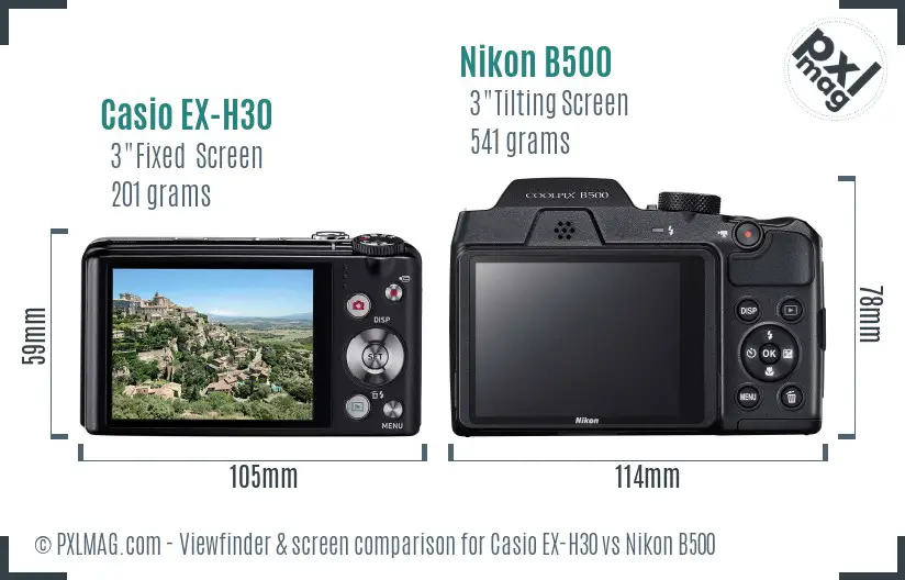 Casio EX-H30 vs Nikon B500 Screen and Viewfinder comparison