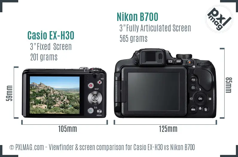 Casio EX-H30 vs Nikon B700 Screen and Viewfinder comparison