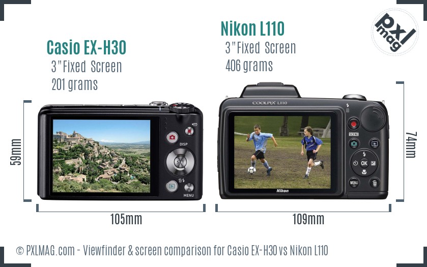 Casio EX-H30 vs Nikon L110 Screen and Viewfinder comparison