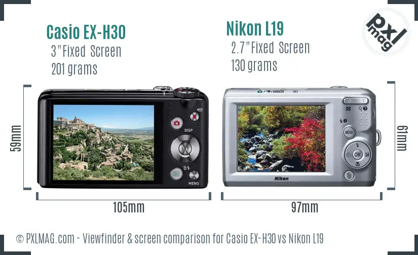 Casio EX-H30 vs Nikon L19 Screen and Viewfinder comparison