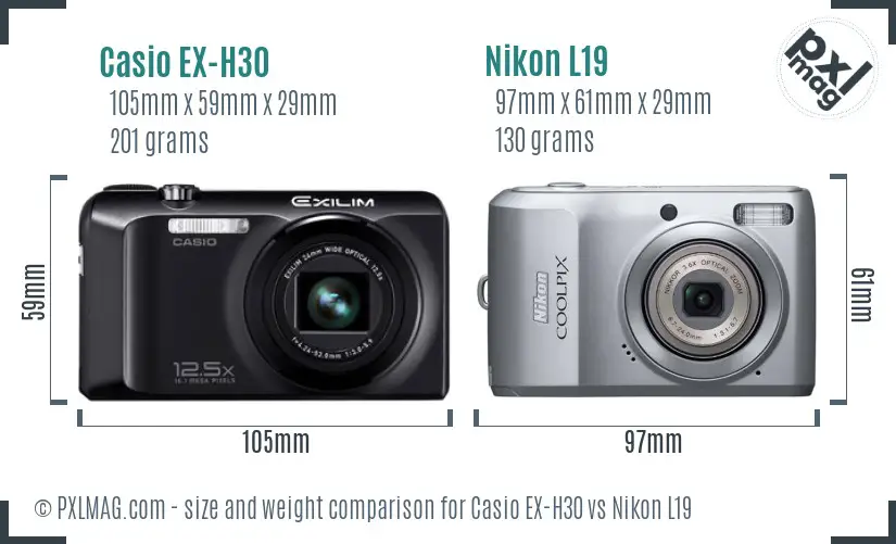 Casio EX-H30 vs Nikon L19 size comparison