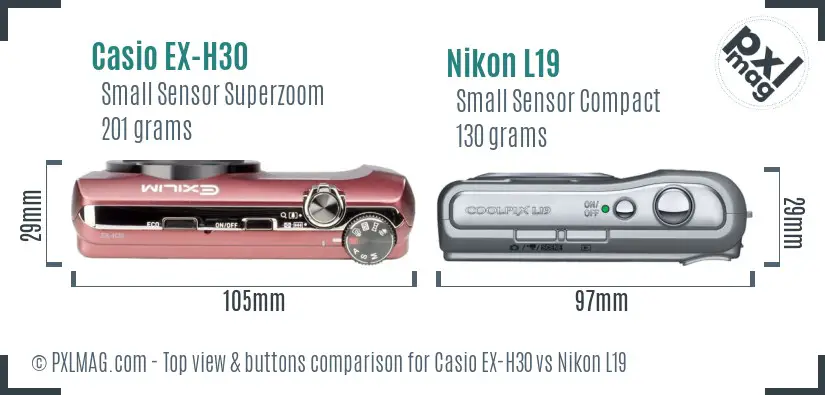 Casio EX-H30 vs Nikon L19 top view buttons comparison