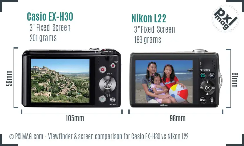 Casio EX-H30 vs Nikon L22 Screen and Viewfinder comparison