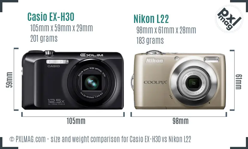 Casio EX-H30 vs Nikon L22 size comparison