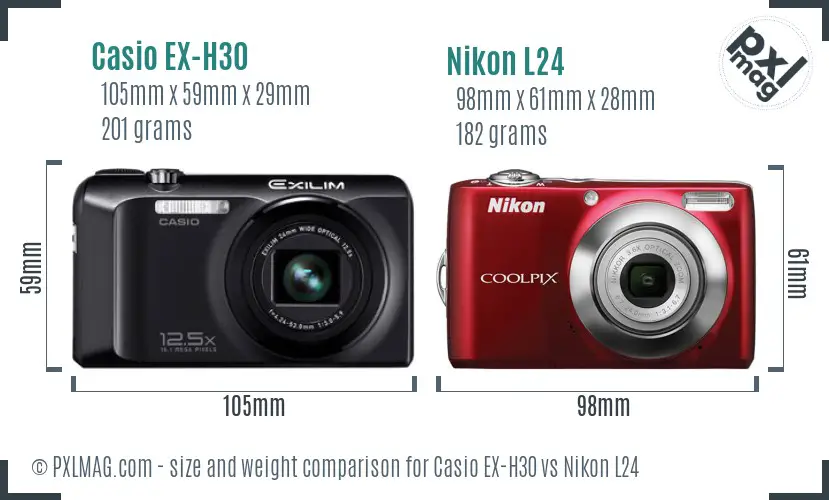 Casio EX-H30 vs Nikon L24 size comparison Casio EX-H30 vs Nikon L24 size comparison