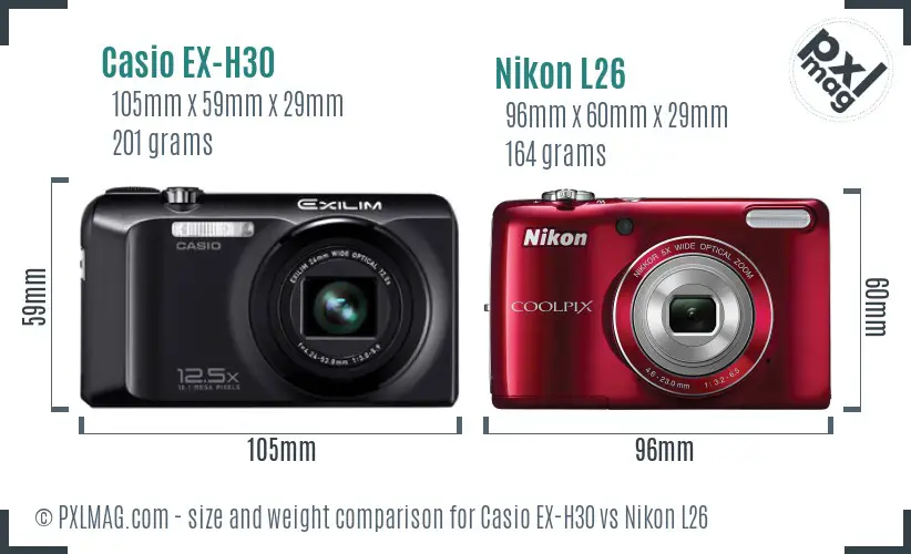 Casio EX-H30 vs Nikon L26 size comparison Casio EX-H30 vs Nikon L26 size comparison