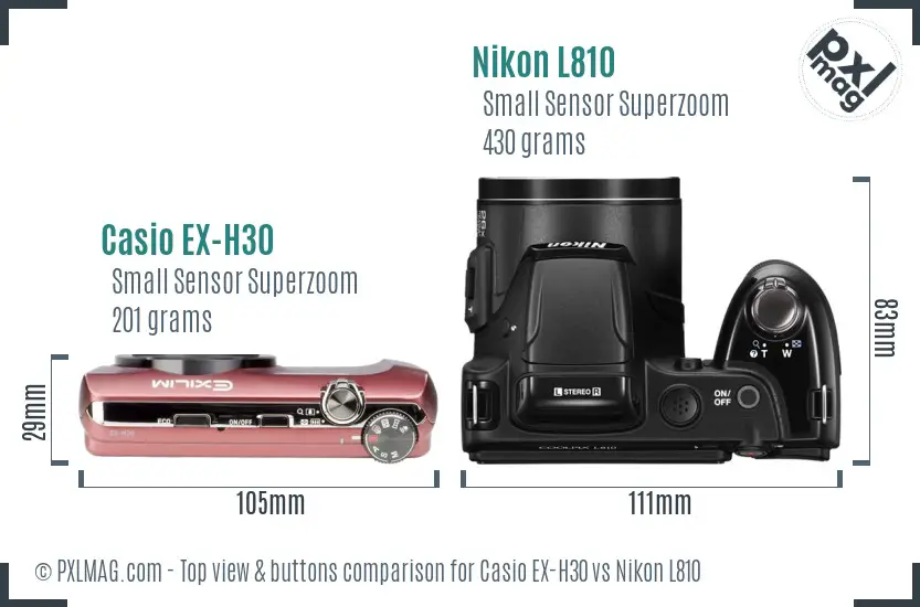 Casio EX-H30 vs Nikon L810 top view buttons comparison