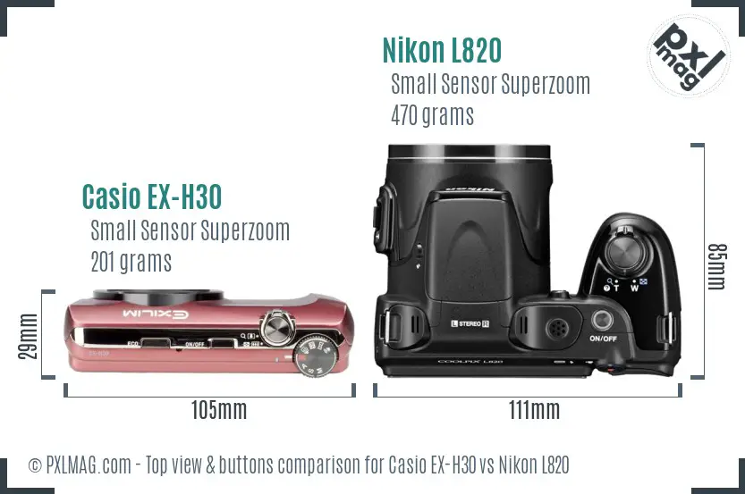 Casio EX-H30 vs Nikon L820 top view buttons comparison