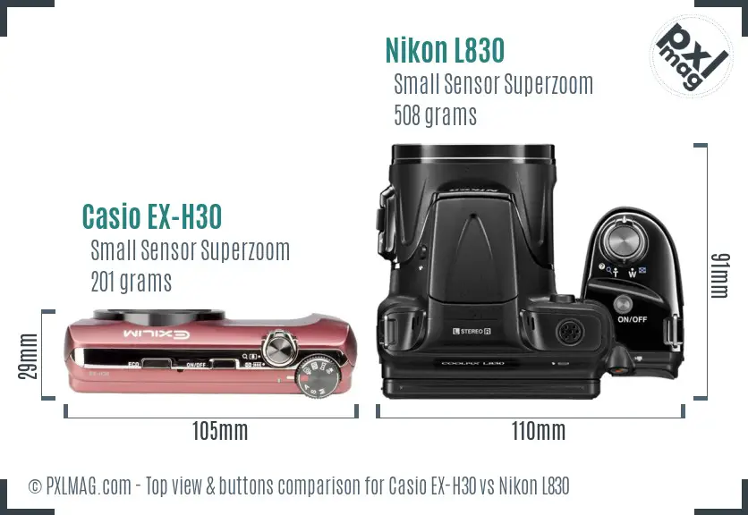 Casio EX-H30 vs Nikon L830 top view buttons comparison