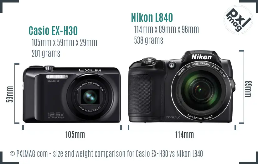 Casio EX-H30 vs Nikon L840 size comparison
