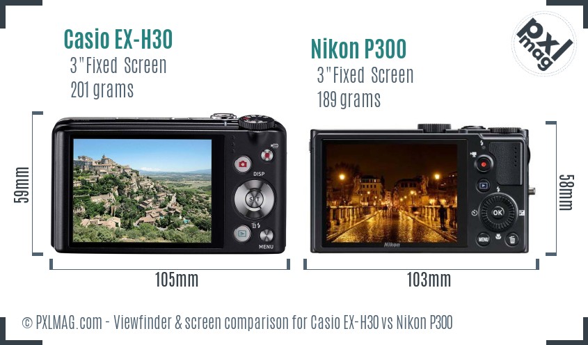 Casio EX-H30 vs Nikon P300 Screen and Viewfinder comparison