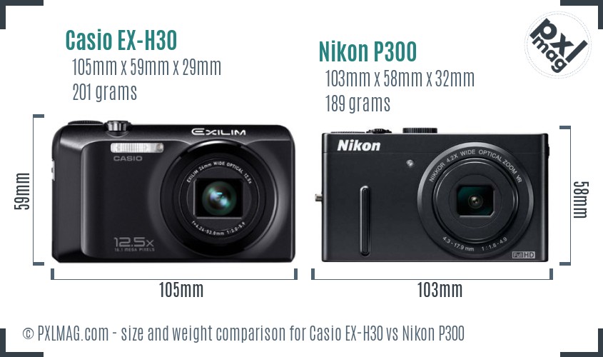 Casio EX-H30 vs Nikon P300 size comparison Casio EX-H30 vs Nikon P300 size comparison