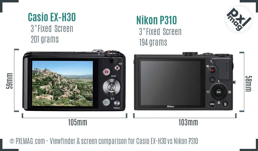 Casio EX-H30 vs Nikon P310 Screen and Viewfinder comparison