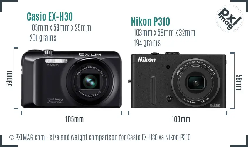 Casio EX-H30 vs Nikon P310 size comparison