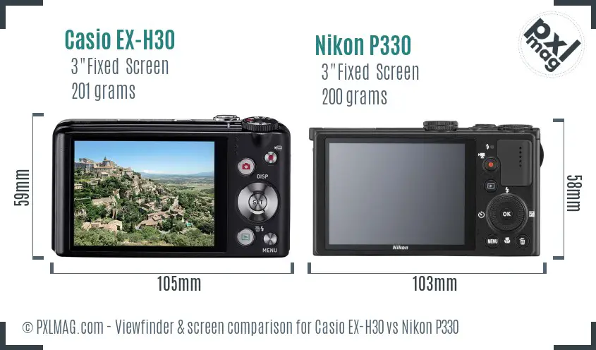 Casio EX-H30 vs Nikon P330 Screen and Viewfinder comparison Casio EX-H30 vs Nikon P330 Screen and Viewfinder comparison