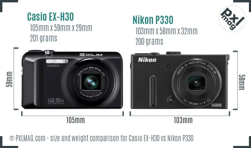 Casio EX-H30 vs Nikon P330 size comparison Casio EX-H30 vs Nikon P330 size comparison