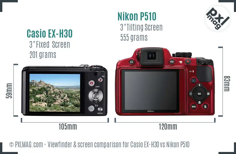 Casio EX-H30 vs Nikon P510 Screen and Viewfinder comparison Casio EX-H30 vs Nikon P510 Screen and Viewfinder comparison