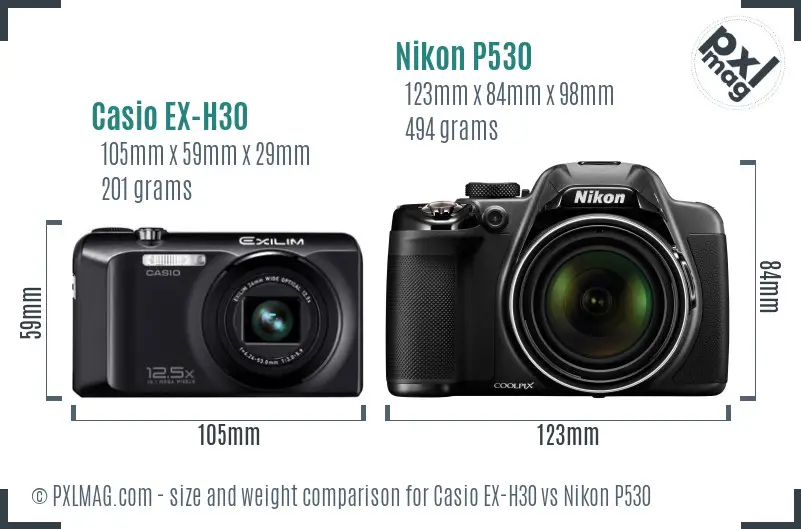 Casio EX-H30 vs Nikon P530 size comparison Casio EX-H30 vs Nikon P530 size comparison