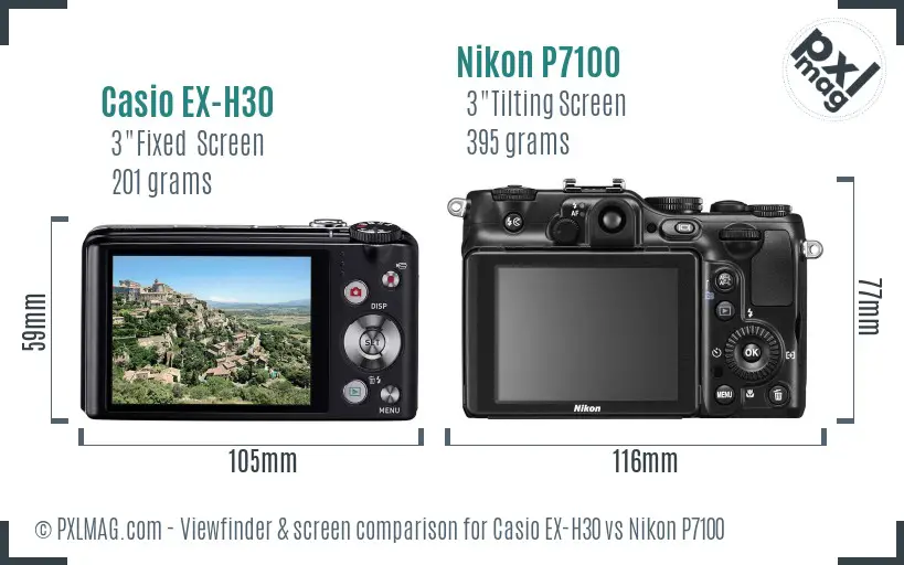 Casio EX-H30 vs Nikon P7100 Screen and Viewfinder comparison