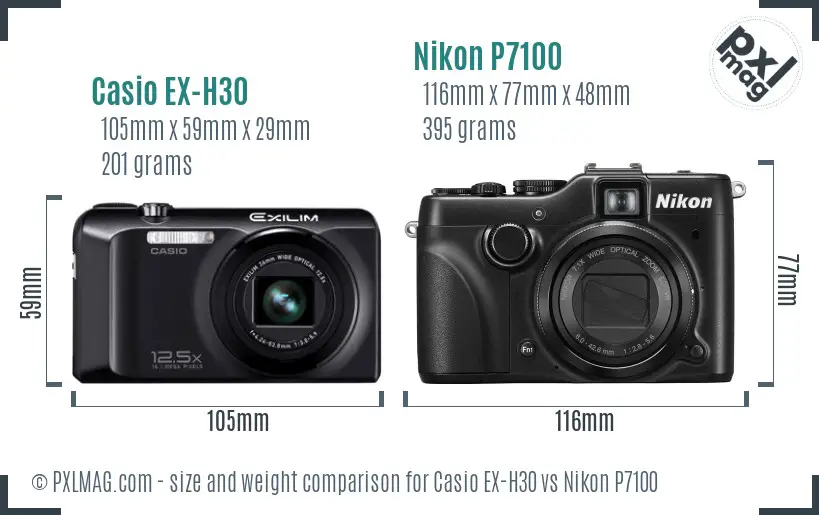 Casio EX-H30 vs Nikon P7100 size comparison