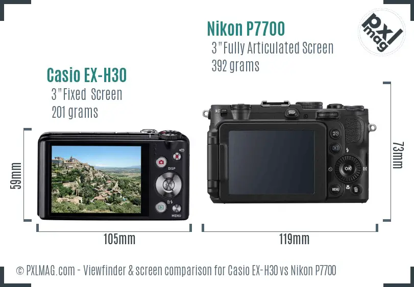 Casio EX-H30 vs Nikon P7700 Screen and Viewfinder comparison