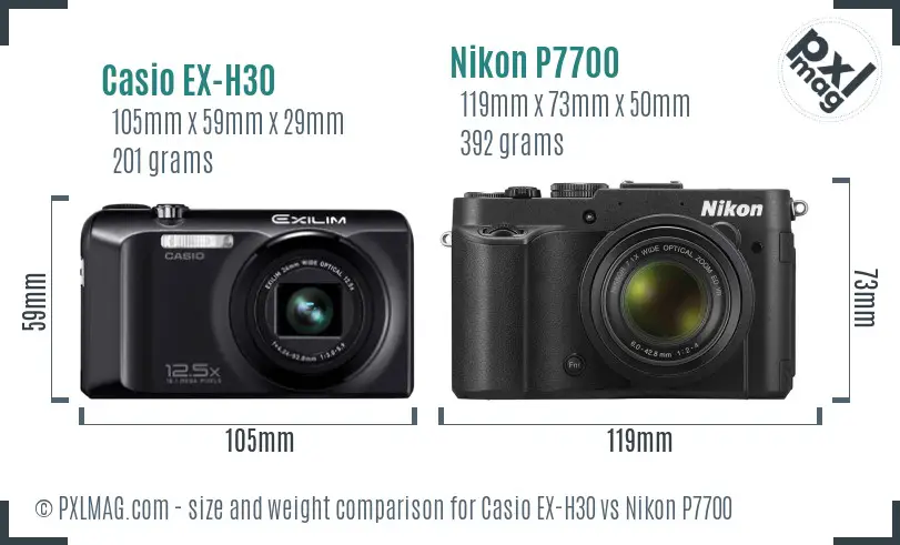 Casio EX-H30 vs Nikon P7700 size comparison