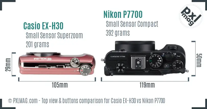Casio EX-H30 vs Nikon P7700 top view buttons comparison