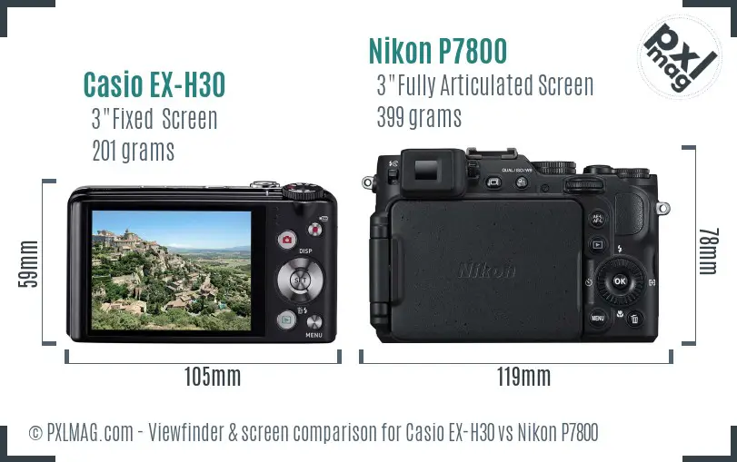 Casio EX-H30 vs Nikon P7800 Screen and Viewfinder comparison Casio EX-H30 vs Nikon P7800 Screen and Viewfinder comparison