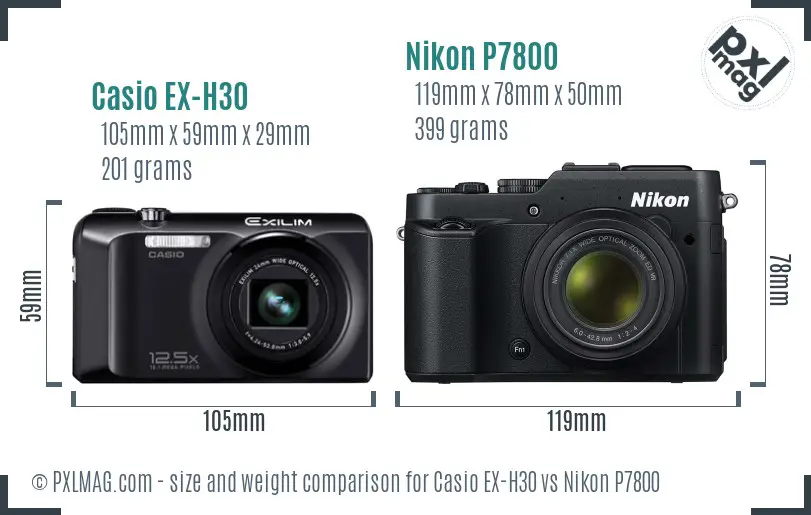 Casio EX-H30 vs Nikon P7800 size comparison Casio EX-H30 vs Nikon P7800 size comparison