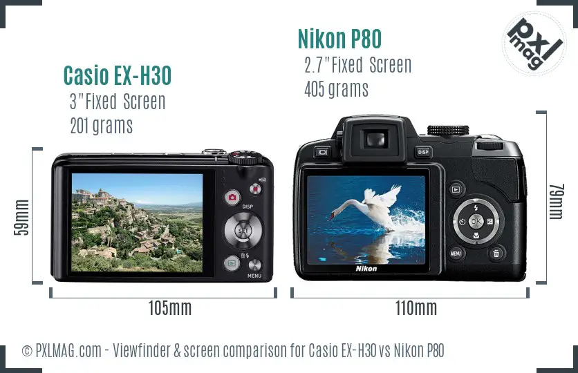 Casio EX-H30 vs Nikon P80 Screen and Viewfinder comparison