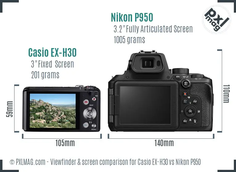 Casio EX-H30 vs Nikon P950 Screen and Viewfinder comparison