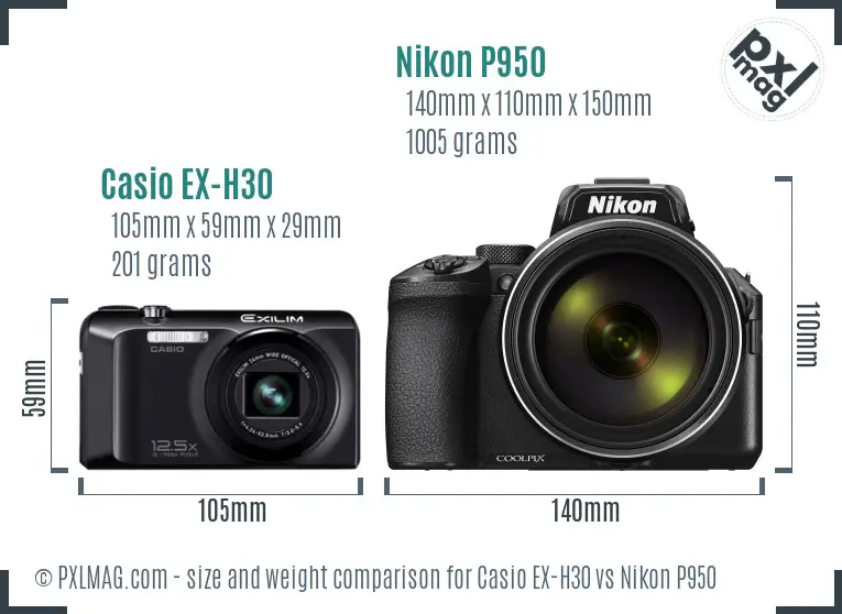 Casio EX-H30 vs Nikon P950 size comparison