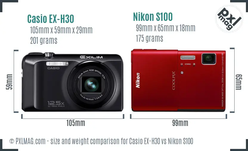 Casio EX-H30 vs Nikon S100 size comparison Casio EX-H30 vs Nikon S100 size comparison