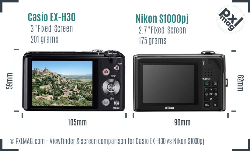 Casio EX-H30 vs Nikon S1000pj Screen and Viewfinder comparison