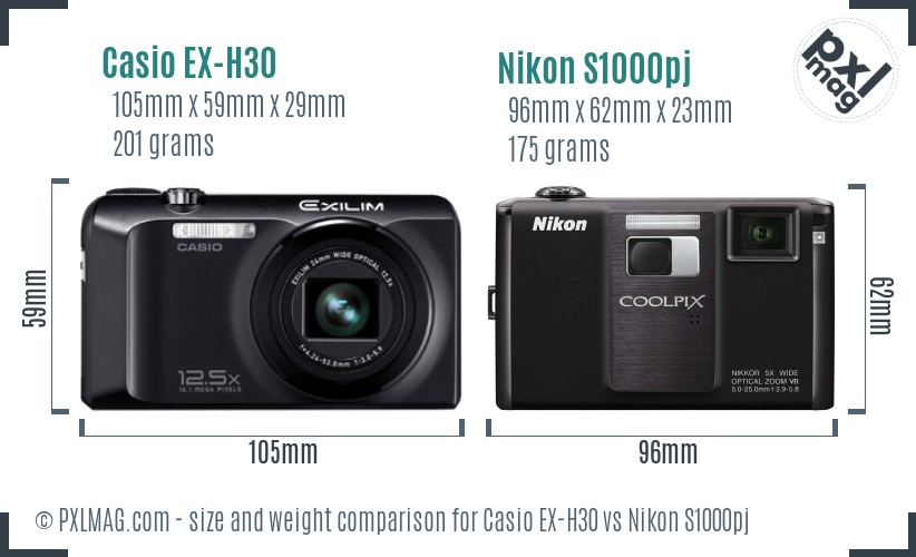 Casio EX-H30 vs Nikon S1000pj size comparison Casio EX-H30 vs Nikon S1000pj size comparison