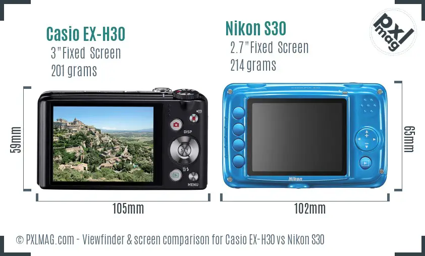 Casio EX-H30 vs Nikon S30 Screen and Viewfinder comparison Casio EX-H30 vs Nikon S30 Screen and Viewfinder comparison