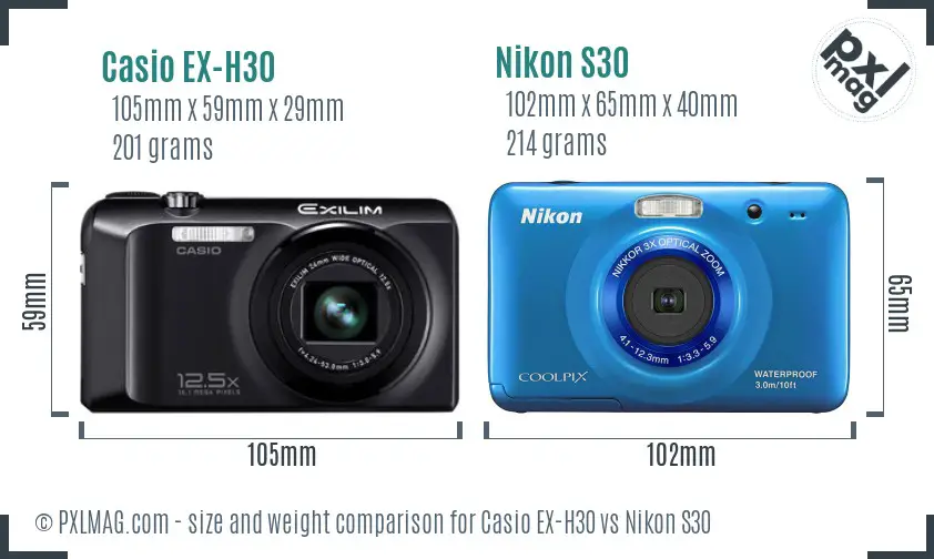 Casio EX-H30 vs Nikon S30 size comparison Casio EX-H30 vs Nikon S30 size comparison