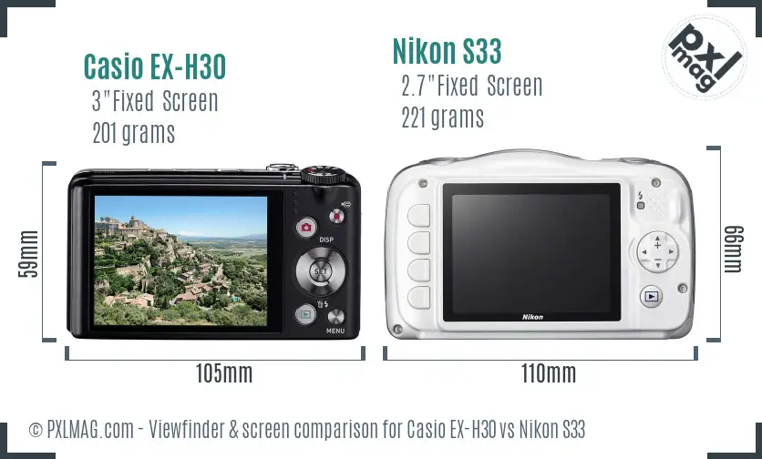 Casio EX-H30 vs Nikon S33 Screen and Viewfinder comparison