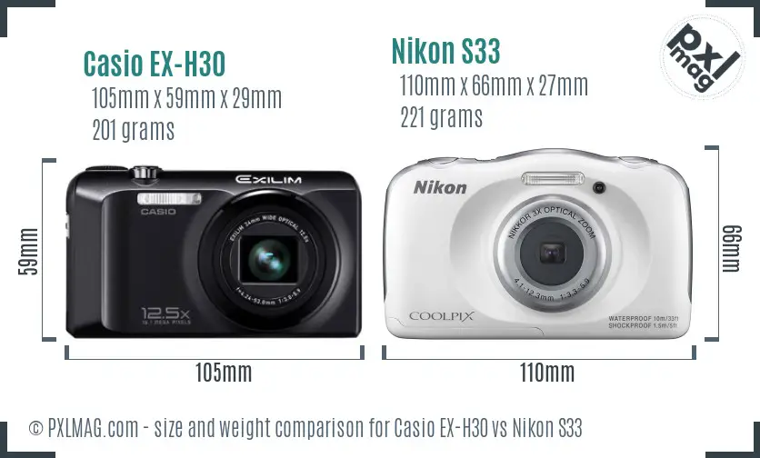 Casio EX-H30 vs Nikon S33 size comparison